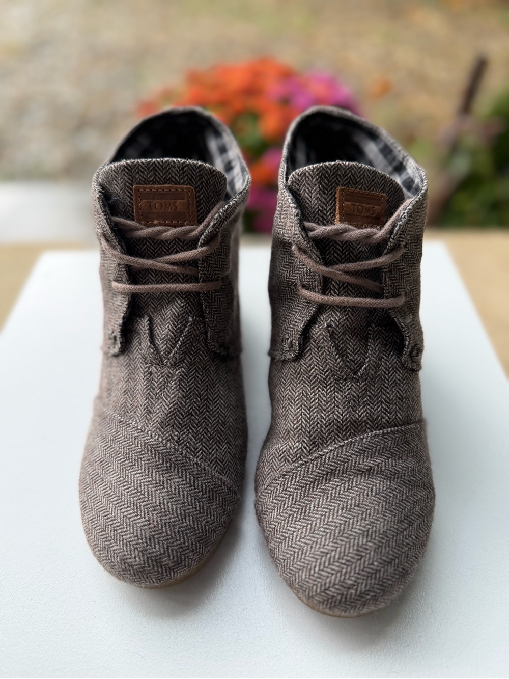 TOMS Herringbone Wedge Booties 9.5